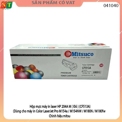 Hộp mực máy in laser Mitsu HP 204A M ( Đỏ ) ( CF513A ) (Dùng cho máy in Color LaserJet Pro M154a/M154NW/M180N/M180fw)