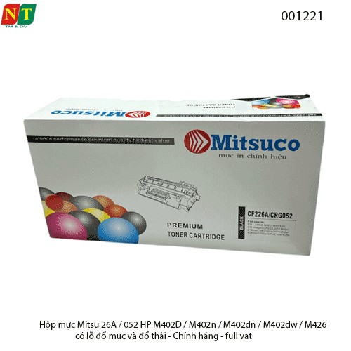 Hộp mực Mitsuco CF226A / CRG-052 – Chính hiệu – Dùng cho HP M402/M426 & Canon LBP 214dw – Có lỗ đổ mực - Full VAT