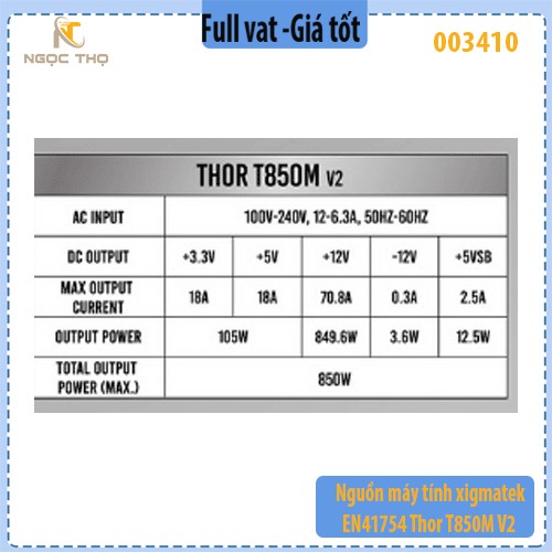 Nguồn Máy Tính Xigmatek THOR T850M v2 (EN41754) – 850W - 80 Plus Bronze • Full Modular • Hàng chính hãng – Full VAT