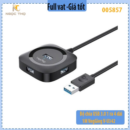 Bộ Chia USB 3.0 VegGieg V-U3401 – 1 Ra 4 – Dây 1m – Hỗ Trợ Cấp Nguồn Ngoài – Hàng Chính Hãng – Full VAT
