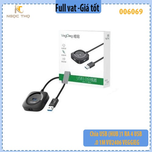 Bộ Chia USB 2.0 HUB Veggieg VU2406 – 4 Cổng, Dây Dài 1m – Kết Nối Laptop, PC – Hàng Chính Hãng – Full VAT