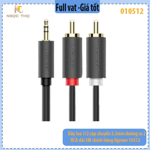Dây Loa 1/2 Cáp Chuyển 3.5mm Dương Ra 2 RCA Dài 3M – Ugreen 10512 – Hàng Chính Hãng – Full VAT