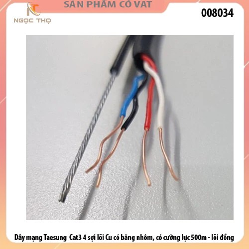 Dây mạng Taesung Cat3 4 sợi lõi Cu có băng nhôm, cường lực (1 cuộn = 500m) - chính hãng - full vat - giá tính theo m
