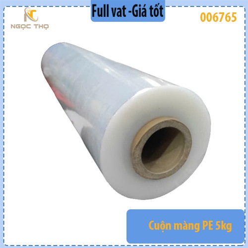 Cuộn Màng PE 5kg – Phi 52 × Rộng 50cm (Lõi 0.5kg)  Dẻo dai – Bám dính tốt – Quấn kiện hàng/pallet – Full VAT