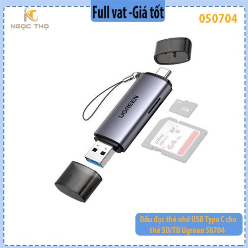 Đầu Đọc Thẻ Nhớ USB Type C Ugreen 50704 – Hỗ trợ SD/TF – Chính Hãng – Full VAT