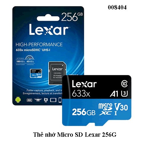Thẻ nhớ Micro SD Lexar 256GB kèm Adapter SD – Chính hãng – BH 36 tháng – Full VAT