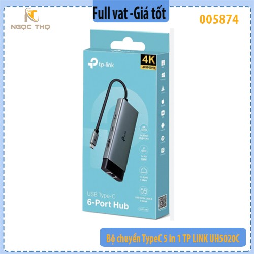 Bộ chuyển Type-C 5-in-1 TP-LINK UH5020C – HDMI 4K@60Hz | PD 100W | 2×USB-A 3.0 | USB-C 3.0 – Hàng chính hãng – Full VAT