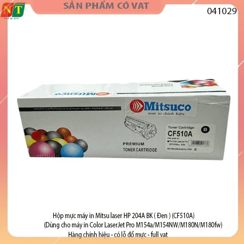Hộp mực máy in Mitsu laser HP 204A BK ( Đen ) (CF510A) (Dùng cho máy in Color LaserJet Pro M154a/M154NW/M180N/M180fw)- H