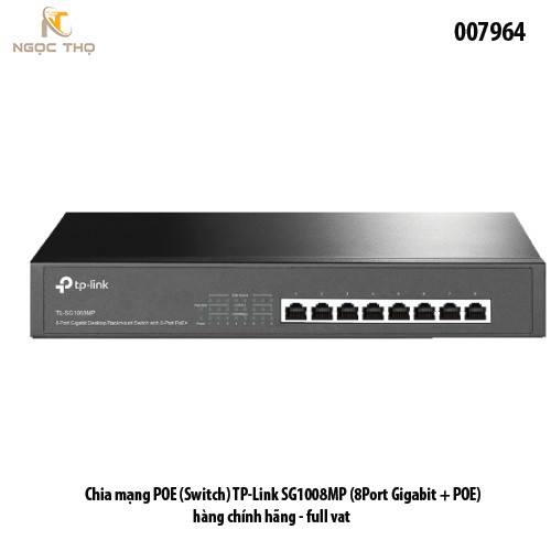 Switch PoE TP-Link SG1008MP – Chia mạng Poe - 8 cổng Gigabit PoE+ | Tổng công suất 126W | Vỏ kim loại – Chính hãng