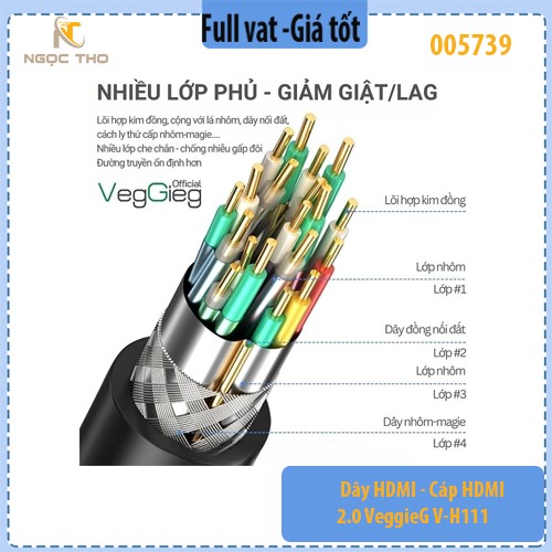 Dây HDMI 2.0 VeggieG V-H111 – 15m – 4K@60Hz – Truyền hình & âm thanh – Chính hãng - full vat
