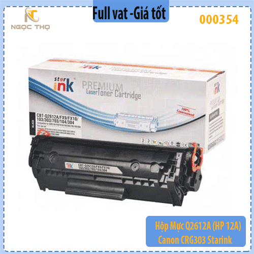 Hộp mực Starink Q2612A -  Model 12A / 303 / FX9  – có lỗ đổ & xả thải – chính hiệu – full VAT
