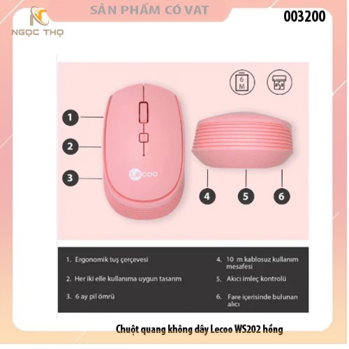 Chuột quang không dây Lecoo WS202 hồng