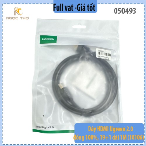 Dây HDMI Ugreen 2.0 Đồng 100%, 19+1 Dài 1M (10106) – Chính Hãng, Hỗ Trợ 4K, Chất Lượng Đỉnh Cao