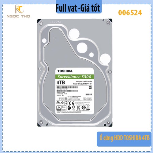 Ổ cứng HDD Toshiba S300 4TB (AV/Surveillance) 3.5" – SATA 6Gb/s – 5400rpm – Cache 128/256MB – Chính hãng | Full VAT