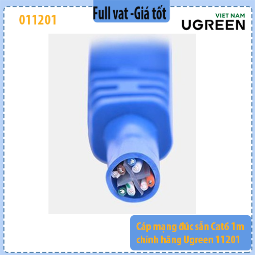 Cáp mạng LAN CAT6 UGREEN 11201 dài 1m – Dây mạng RJ45 đúc sẵn – Hỗ trợ 10/100/1000Mbps (Gigabit) – UTP 26AWG – Vỏ PVC – Màu xanh