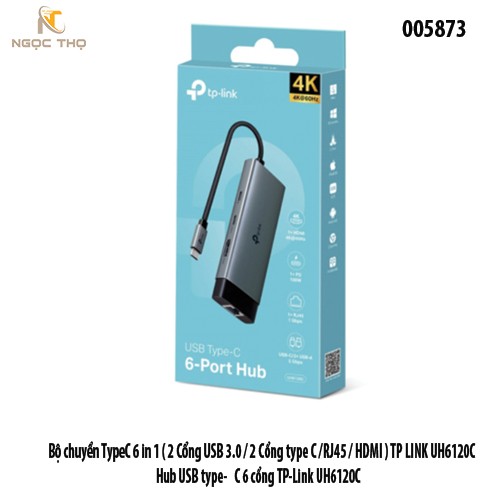 Bộ chuyển USB-C 6-in-1 TP-Link UH6120C – 4K@60Hz • RJ45 Gigabit • USB 3.0 • PD 100W - Chính hãng – Full VAT