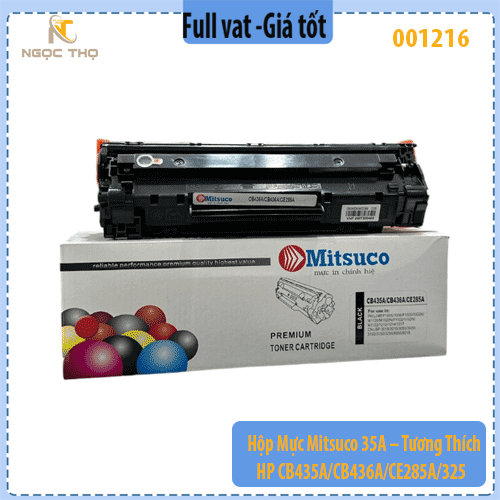 Hộp Mực Mitsuco 35A – Tương Thích HP CB435A/CB436A/CE285A/325 – Dùng Cho HP P1005/P1006/P1102/M1212/M1132 – Có Lỗ Đổ Mực