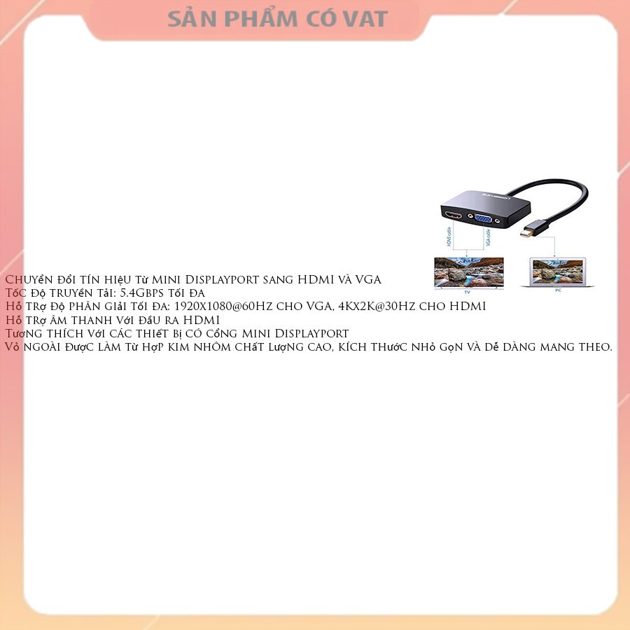 Cáp chuyển Mini Displayport sang HDMI và VGA trắng Ugreen 10427