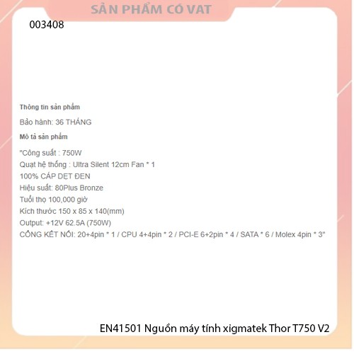 Nguồn máy tính xigmatek Thor T750 V2 750w - XIGMATEK THOR T750 v2 750W (EN41501) - 80PLUS BRONZE, 100% CÁP DẸT ĐEN