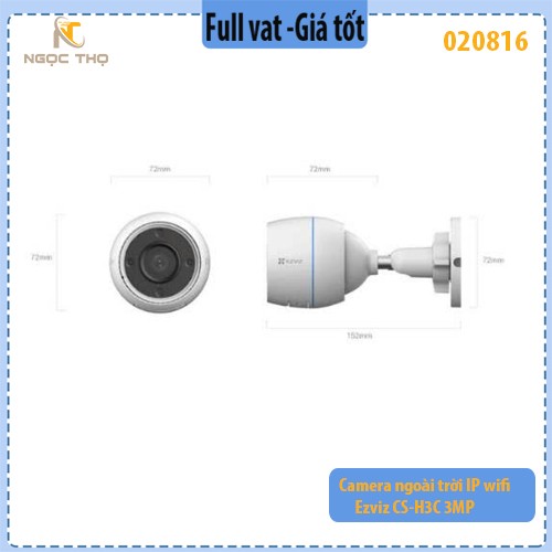 Camera WiFi ngoài trời EZVIZ CS-H3C 3MP – Có màu ban đêm – Báo động – Đàm thoại 2 chiều – Chính hãng – Full VAT