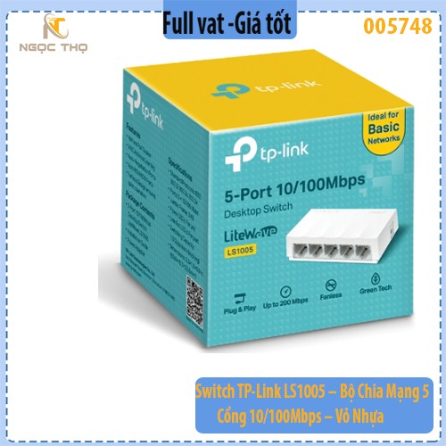 Switch TP-Link LS1005 – Bộ chia mạng 5 cổng 10/100Mbps - Vỏ nhựa | Plug & Play | Nhỏ gọn | Hàng chính hãng | BH 24 tháng