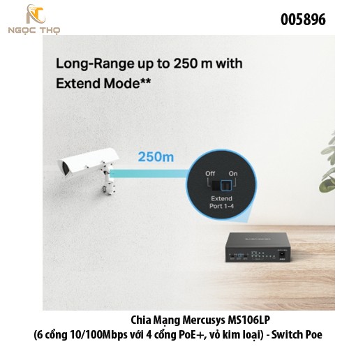Chia Mạng POE Mercusys MS106LP ( 2 Uplink cổng 10/100Mbps với 4 cổng PoE+, vỏ kim loại) - Switch Poe - chính hãng
