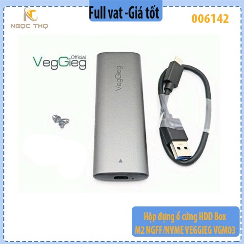 Hộp đựng SSD M.2 NGFF/NVMe VEGGIEG VGM03 – USB 3.1 Gen 2 10Gbps – Vỏ nhôm tản nhiệt – Chính hãng – Full VAT