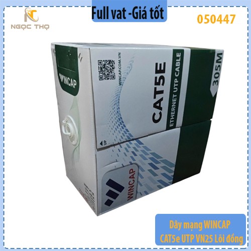 Dây mạng Wincap CAT5e UTP VN25 – Lõi đồng nguyên chất 0.50mm – 305m/cuộn – Full vat ( giá theo cuộn)