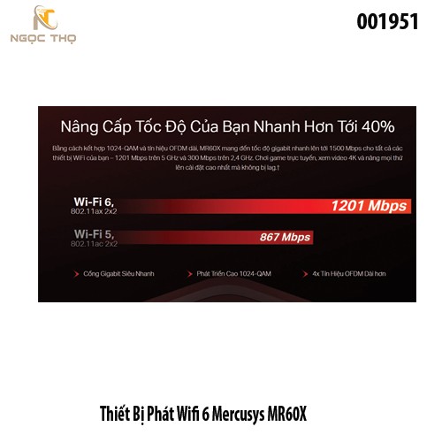 Thiết Bị Phát WiFi 6 Mercusys MR60X – Chuẩn AX1500 – Giga – Hỗ Trợ EasyMesh - chính hãng - full vat