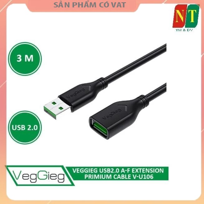 Cáp USB2.0 Nối Dài | Dài 3M VEGGIEG V-U106 Bọc Chống Nhiễu