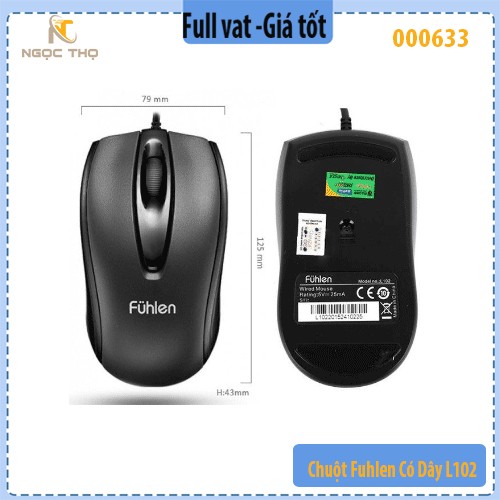 Chuột Fuhlen L102 (có dây, USB) – 1000 DPI, 3 triệu click, thiết kế ergonomic – Chính hãng – Full VAT