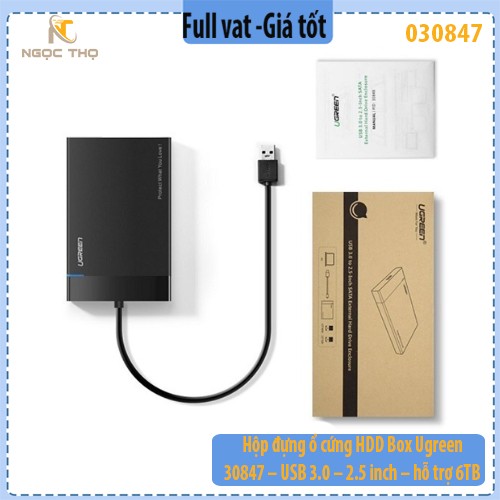 Hộp đựng ổ cứng UGREEN 30847 – USB 3.0 – 2.5" SATA, hỗ trợ 6TB, UASP – Chính hãng – Full VAT