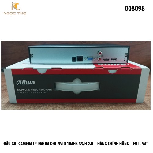 Đầu ghi hình IP Dahua DHI-NVR1104HS-S3/H 2.0 – 4 kênh – Không PoE – Hàng chính hãng – Full VAT