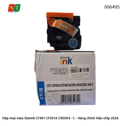 Hộp mực màu Starink CF401A / CF501A / CRG054 – Cyan (Xanh) – Có lỗ đổ mực – Chip 202A – Chính hiệu – Full VAT