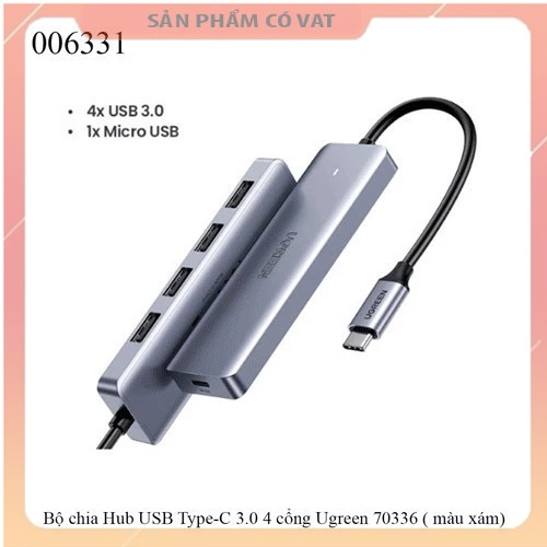 Bộ chia Hub USB Type-C 3.0 4 cổng Ugreen 70336 ( màu xám dài 1m)