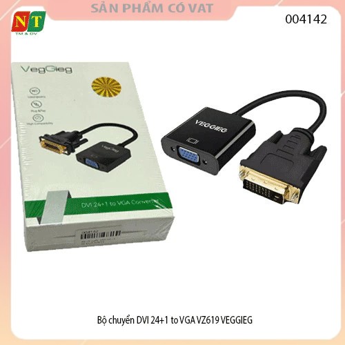 Dây DVI 24+1 sang VGA VEGGIEG VZ619 chính hãng , cáp chuyển DVI to VGA - full vat