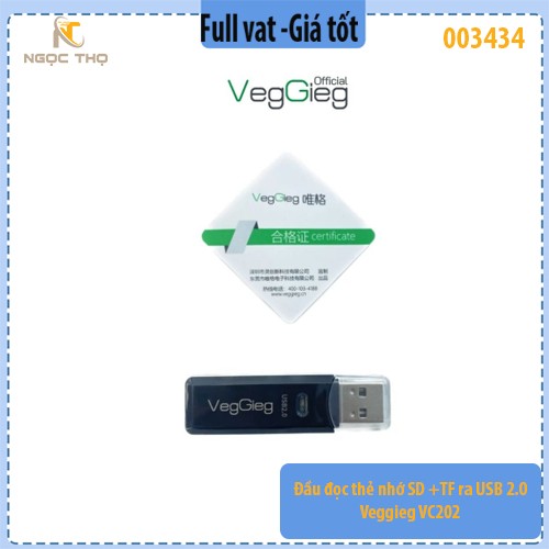 Đầu đọc thẻ SD + TF ra USB 2.0 Veggieg VC202 – Hàng chính hãng – Full VAT