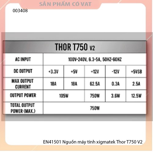 Nguồn máy tính xigmatek Thor T750 V2 750w - XIGMATEK THOR T750 v2 750W (EN41501) - 80PLUS BRONZE, 100% CÁP DẸT ĐEN