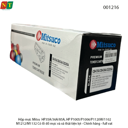 Hộp Mực Mitsuco 35A – Tương Thích HP CB435A/CB436A/CE285A/325 – Dùng Cho HP P1005/P1006/P1102/M1212/M1132 – Có Lỗ Đổ Mực