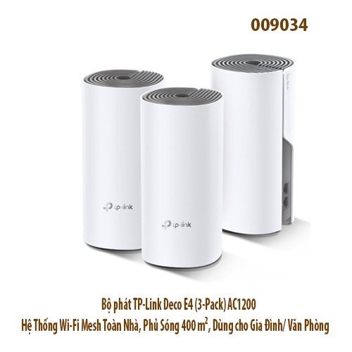 Bộ phát TP‑Link Deco E4 (3‑Pack) AC1200 – Hệ Thống Wi‑Fi Mesh Toàn Nhà, Phủ Sóng 400 m², Dùng cho Gia Đình/ Văn Phòng