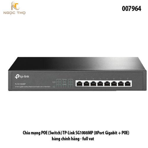 Switch PoE TP-Link SG1008MP – Chia mạng Poe - 8 cổng Gigabit PoE+ | Tổng công suất 126W | Vỏ kim loại – Chính hãng