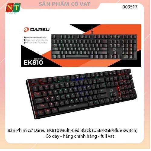 Bàn Phím cơ Dareu EK810 Multi-Led Black (USB/RGB/Blue switch) Có dây - hàng chính hãng - full vat