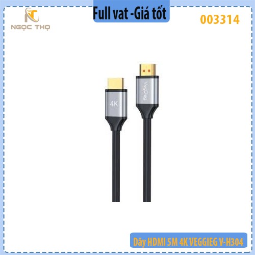 Dây HDMI 5M 4K VEGGIEG V-H304 – HDMI 2.0, 4K@60Hz – Hàng chính hiệu – Full VAT