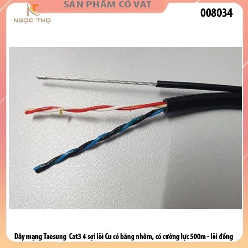 Dây mạng Taesung Cat3 4 sợi lõi Cu có băng nhôm, cường lực (1 cuộn = 500m) - chính hãng - full vat - giá tính theo m
