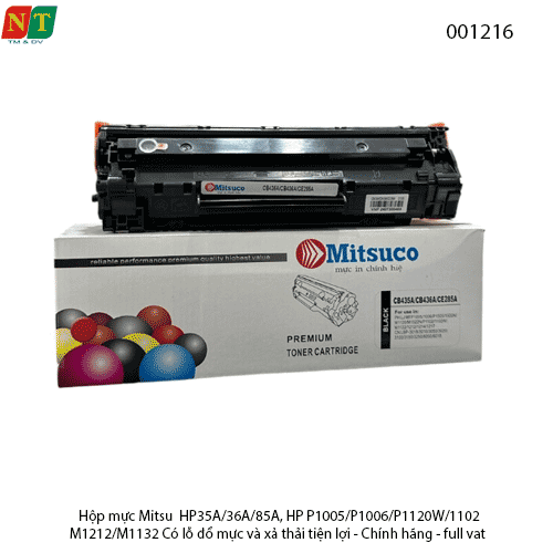 Hộp Mực Mitsuco 35A – Tương Thích HP CB435A/CB436A/CE285A/325 – Dùng Cho HP P1005/P1006/P1102/M1212/M1132 – Có Lỗ Đổ Mực
