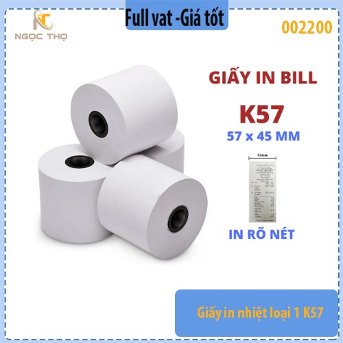 Giấy in nhiệt K57 lõi nhỏ – Giấy in bill/in hóa đơn shop online, cửa hàng – 1 cuộn - full vat