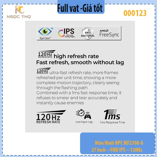 Màn Hình NPC MF2708-A – 27 Inch – FHD IPS – 120Hz – HDMI, VGA – Full Viền – Chân Ngũ Giác Đen – Chính Hãng, Full VAT