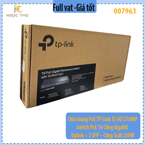 Chia mạng PoE TP-Link TL-SG1218MP – Switch PoE 16 Cổng Gigabit + 2 Uplink + 2 SFP – Công Suất 250W – Chính Hãng