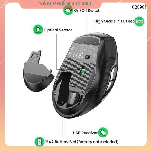 Chuột không dây Ugreen 15508 Black(Bluetooth + Wireless 2.4GHz) liệu nhựa ABS, màu xám Ugreen 15508-Hàng chính hãng - FV