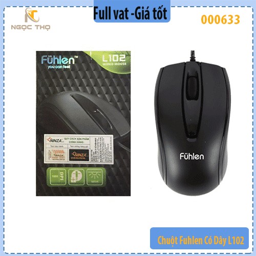 Chuột Fuhlen L102 (có dây, USB) – 1000 DPI, 3 triệu click, thiết kế ergonomic – Chính hãng – Full VAT